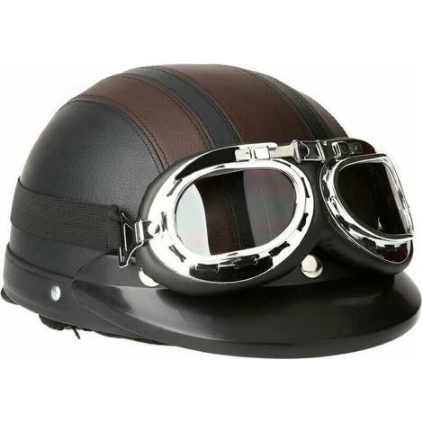 Casque de moto rétro vintage – Visière UV et lunettes anti-buée – Tour de tête 54 à 60 cm – Norme EPI pour sécurité optimale (1/5)