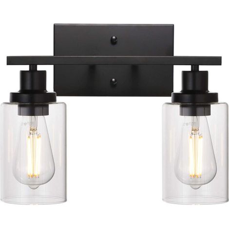 Galozzoit – Applique da bagno vintage nera – Paralume in vetro trasparente – Compatibile con LED – Facile installazione – Illuminazione regolabile (1/4)