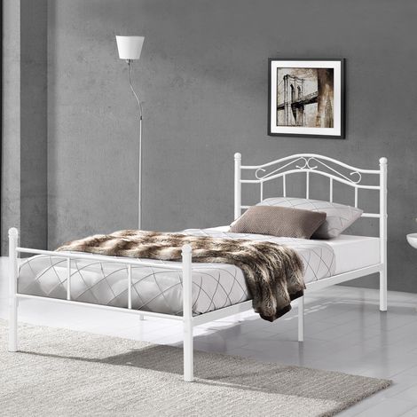 Letto Piazza e Mezza Florenz in Acciaio con Testiera Alta Decorativa 120 x 200 cm Bianco [en.casa] (1/4)