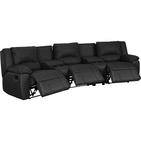 Vente-Unique – Canapé 3 places relax cuir vachette noir – Inclinaison 135° – Structure bois et métal – Garnissage mousse polyuréthane (1/5)