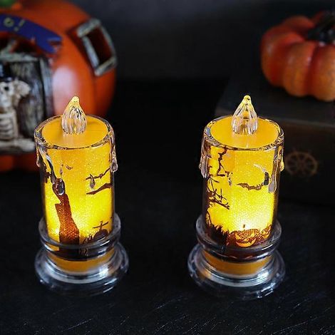 Bougies LED d'Halloween, décorations d'horreur, citrouilles fantômes et châteaux, accessoires de maison hantée, ornements extérieurs (2 pièces) (1/5)