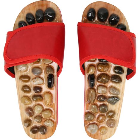 Pantoufles d'acupression pour massage des pieds, soulagement du stress, relaxation, réflexologie, pointure 39-40, rouge