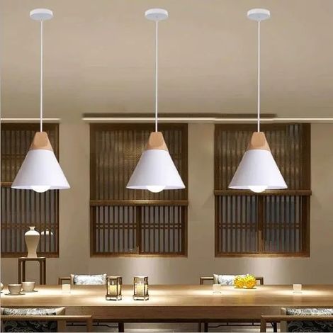 kawoo Lot de 3 Suspension Luminaire Moderne Industrielle,E27 Lustre Vintage en Bois Métal Style Edison pour Salon Chambre (1/4)