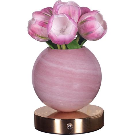 Lampe de table tulipe, lampe de bureau artificielle tulipe sans fil rechargeable à intensité variable tactile, veilleuse LED en forme de fleur, cadeau romantique pour fille, femme et maman (Tulipe ros (1/5)