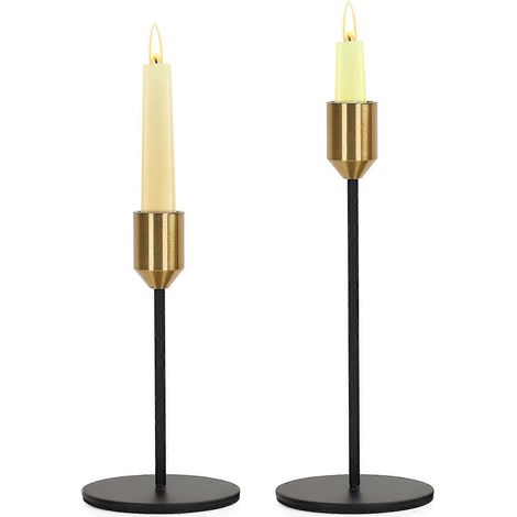 Ensemble de 2 chandeliers coniques dorés et noirs - Porte-bougies de 14,5 et 20,5 cm de hauteur - pour mariage, décoration intérieure, salles à manger, fêtes, centres de table, décoration (1/5)