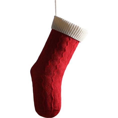 Chaussette de Noël tricot ajouré 18 pouces cheminée rouge bord blanc (1/4)