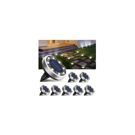 Lot de 8 Lampe Solaire Au Sol, 8 LED Jardin Exterieur Solaire Etanche Lumiere Solaire, Spot Solaire Extérieur pour Chemins Pelouse Terrasse Allée Cour Piscine, Blanc Froid (1/5)