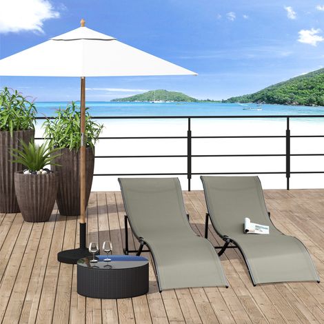 Conjunto de 2 Tumbonas de Jardín Tumbonas Plegables con Marco de Aluminio Texteline para Piscina Patio 165x61x63 cm Gris