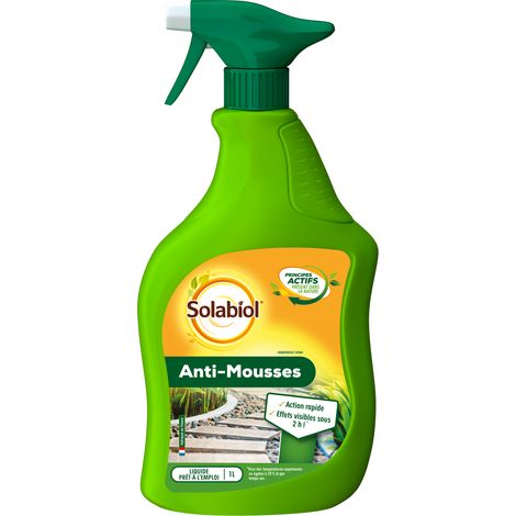 SOLABIOL Anti-Mousses & Algues - 1L - Prêt-A-l'Emploi - Effets Visibles Sur Mousses En 2h - Agit Par Contact SOMOUSPAL1N