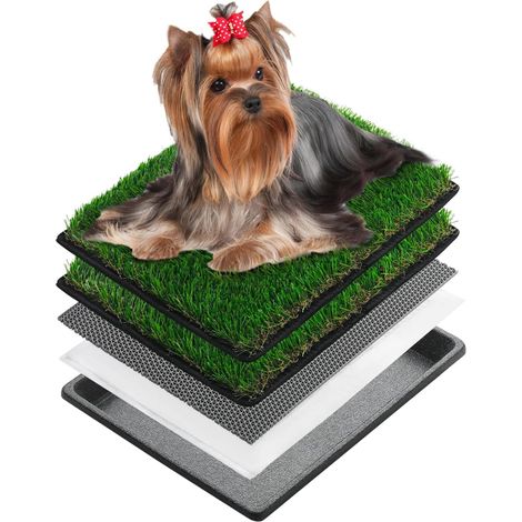 Toilettes pour Chien avec Gazon Artificiel, 43×33 cm Bacs à Litières pour Chiens avec Pelouse Artificielle Exterieur Intérieur, Plateau de Pot pour Petit Chien avec Pipi Pad Tapis d’Herbe (1/5)