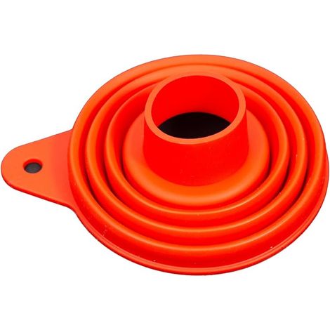 Entonnoir de cuisine pliable en silicone, résistant aux éclaboussures, avec support, rouge (1/5)
