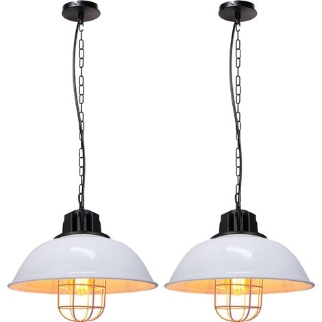2X Nostalgic Retro Pendant Light Metal Art Ceiling Light Industrial Vintage Ceiling Light For Cafe Office Bar Club White Ø33Cm