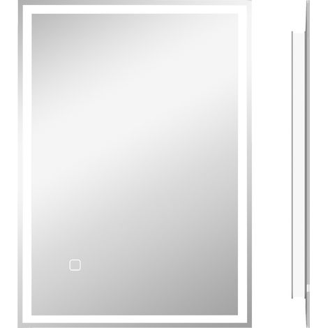 Miroir de salle de bain LED avec interrupteur tactile, cadre en aluminium et plastique, montage horizontal ou vertical (1/5)