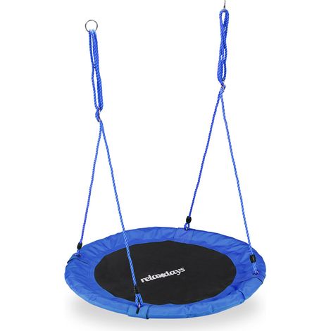 Relaxdays Altalena a nido rotonda, per bambini e adulti, regolabile, Ø 90 cm, da giardino, fino a 100 kg, blu