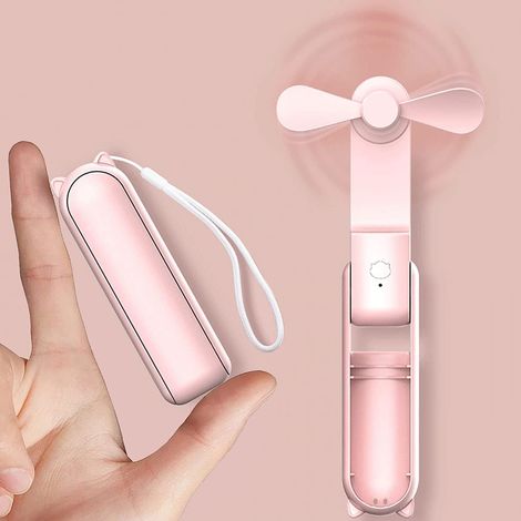 Ventilateur de poche portable rechargeable par USB avec 3 vitesses, mini ventilateur de bureau personnel pliable à piles pour femmes, enfants, maison, intérieur et extérieur, voyage (rose) (1/5)