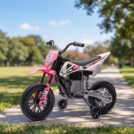 Moto électrique pour enfant moto cross pour enfants de 3 à 6 ans 2 moteurs 12V vitesse 5 km/h 109,5x60x72,5cm rose (1/5)