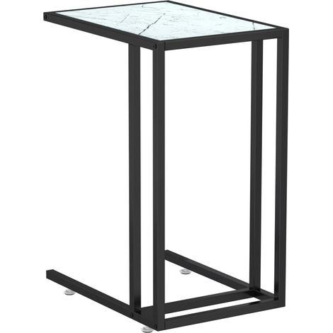 Table d'appoint ordinateur Marbre blanc 50x35x65 Verre trempé (1/5)