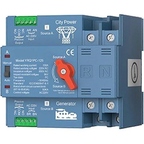 Automatischer Doppelstrom-Umschalter (ATS) für Generator- oder PV-Energieanschluss an das Stadtnetz, Generator 125 A, 2-polig (1/5)