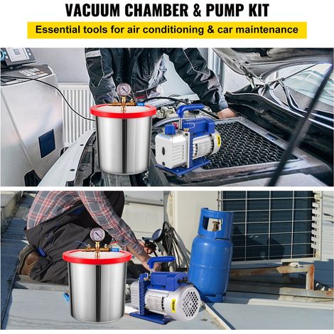 Kit Pompe à Vide 85 L/min avec Chambre à Vide de 12 L Dégazage Réfrigérant Bruit Réduit Climatisation 1720 tr/min avec Accessoires… (1/5)