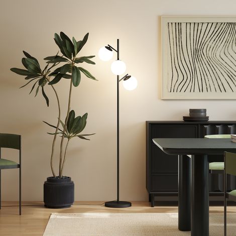 Lampadaire sur pied salon en métal avec 3 abat-jours globe blanc verre dépoli 40W Ø 27 x 169 cm noirLampadaire d'extérieur (1/5)