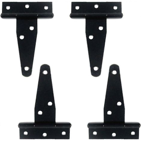 Vier T-förmige Scharniere, dekorative Scharniere, geeignet für Türen, Zäune, Schränke, Gartenhäuser usw. T-förmige Scharniere mit Befestigungsschrauben, schwarz, 7,5 cm lang.