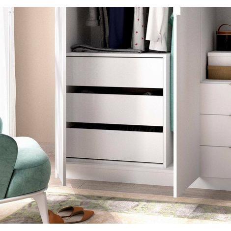 Dmora - Cajonera Vinson, Cajonera para interior de armario, Cómoda para dormitorio con 3 cajones, 60x40h60 cm, Blanco (1/5)