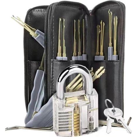 Lot de 25 outils de crochetage de serrure de qualité supérieure Cadenas d'entraînement transparent Outils de crochetage pour débutants et serruriers Kit d'outils de crochetage (1/5)
