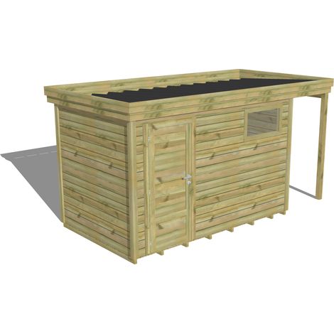 ABRI DE JARDIN bois Pin autoclave 27mm - 4,44x2,14m / 9,5m2 - Bac acier - Plancher bois (1/5)
