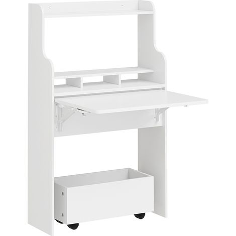 SoBuy Table pliante murale avec tiroir Blanc 61x25x100cm Moderne FWT105-II-W (1/5)