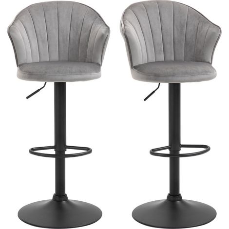 Tabouret de bar Delel pivotant réglable en hauteur velours gris (1/5)