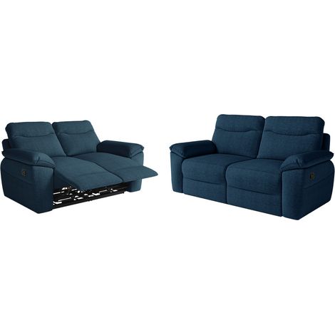 PACK - Canapé de relaxation ROSS manuel 2 et 3 places en tissu texturé 3D - Bleu foncé