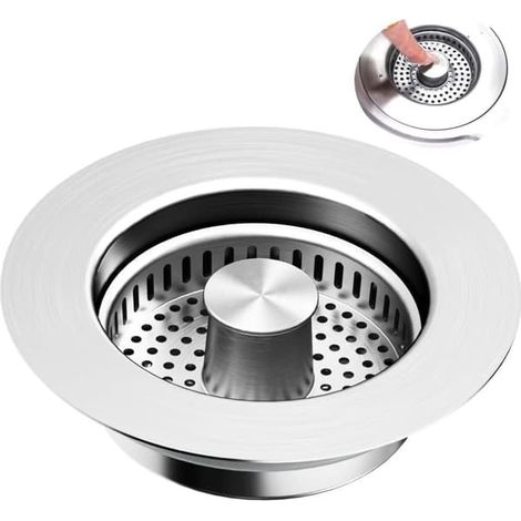 Panier-filtre/bouchon d'évier 3 en 1 – Bouchon d'évier et panier-filtre en acier inoxydable pour la gestion des déchets alimentaires. (1/3)