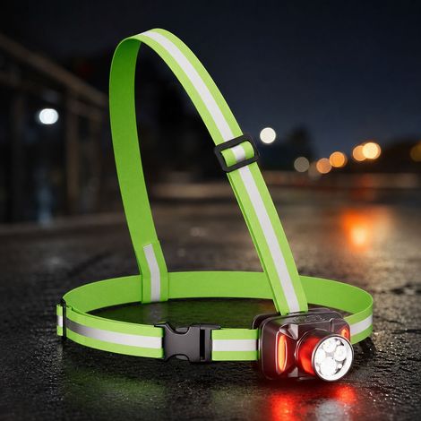 Faro da corsa ricaricabile da 550 lumen con certificazione IPX4 e alimentazione USB-C, fascio luminoso regolabile a 60° e striscia riflettente a 360°, ideale per la corsa notturna e il campeggio. (1/4)
