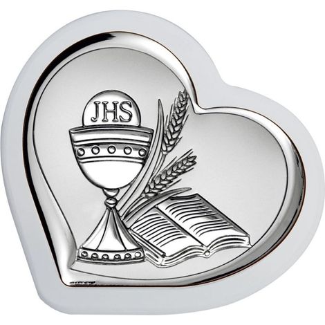 Immagine della Prima Comunione, in argento, ricordo della Prima Comunione con incisione  Dimensioni: 9,2x9 cm  Codice articolo: BC6542/1W