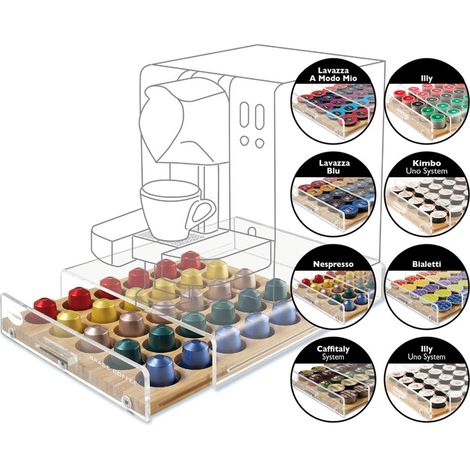 MACOM Just Kitchen 835 Space Coffee Dispenser Portacapsule Universale per Macchine Caffè, 30 capsule, cassetto in legno (1/5)