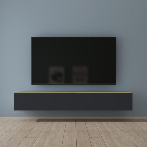 Mai & Mai Fernsehtisch Fernsehschrank TV Schrank Verdeckter Griff mit Soft-Close Lowboard Hängeschrank für Wohnzimmer in Kerneiche + Matt Anthrazit BTH: 200x40,2x30 cm Fernsehschrank02