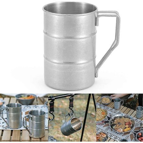 Mug rétro en acier inoxydable pour barbecue, camping, bière, thé, boisson, ustensiles de pique-nique, vaisselle chauffante, matériel de cuisine, randonnée (1/5)