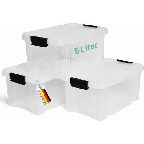 Novaliv 3x boîtes de rangement avec couvercle 5L transparent emboîtable empilable boîtes de rangement avec fermeture à clip plastique sans BPA 30 x