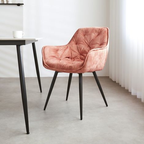 Schick Esszimmerstuhl Samt Audrey aus rosa Stoff – mit Armlehnen