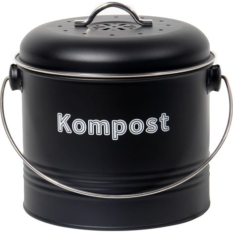 Poubelle bio de cuisine 3,5 l, poubelle bio anti-odeurs avec filtres à charbon actif, seau à compost en métal, déchets biologiques rétro (noir) (1/5)