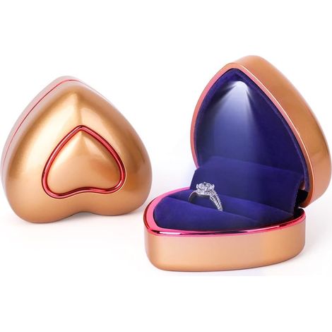 Kaelt - Boîte à bagues de fiançailles en forme de cœur Boîte à bagues LED Boîte à bijoux Boîte à bagues de mariage Proposition Or (1/3)