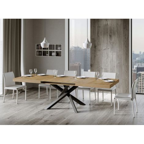 Les Tendances – Table extensible 6 à 12 personnes – Chêne clair et pieds en acier anthracite – Longueur 160 à 264 cm – Fabrication italienne (1/5)