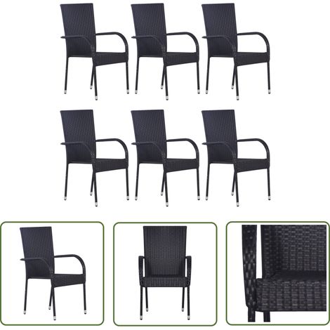 The Living Store Chaises empilables d'extérieur lot de 6 Résine tressée Noir - Chaise De Jardin - Chaise Extérieure - Mobilier De Jardin - Ensemble De Chaises - Résine Tressée (1/5)
