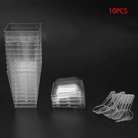10 Stück Einweg-Dessertbecher aus Hartplastik mit Löffeln und Deckeln für Hochzeitsfeiern