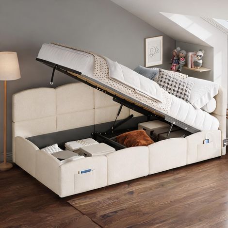 Cadre de lit beige en boucle 212,5 x 98 x 78 cm (1/5)