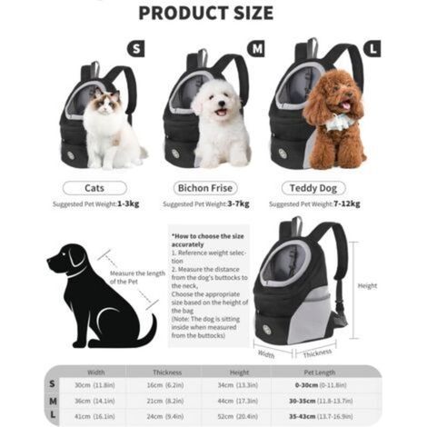 Sac à dos pour chien et chat – Respirant et ajustable – Fond imperméable – Bretelles rembourrées – Dimensions : 41 x 52 x 24 cm (1/4)