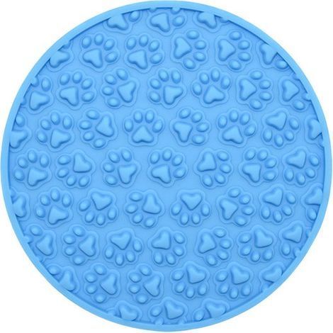 Tapis à lécher pour chien - Coussin anti-anxiété - Pour le toilettage et le lavage - Se fixe au mur ou au sol - Pour petits chiens - Forme de patte - Bleu - 1 pièce (1/5)