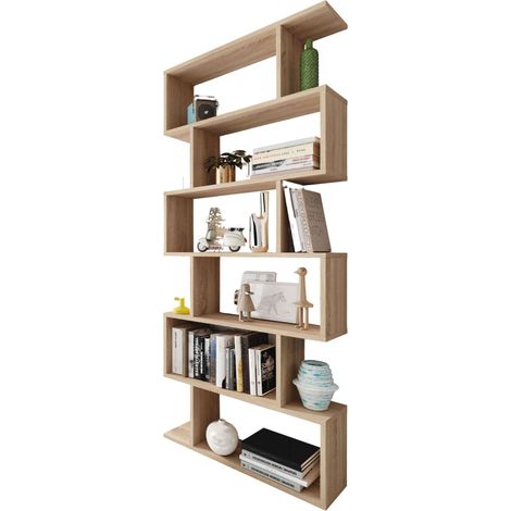 Mobimarket – Étagère haute Athena 192 cm – Mélamine chêne canadien – 6 espaces ouverts – Pour salle à manger ou couloir – Dimensions 80 x 24 cm (1/10)