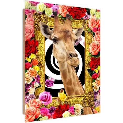 Quadro deco panel, Giraffa e rose colorate - 40x60 (1/5)
