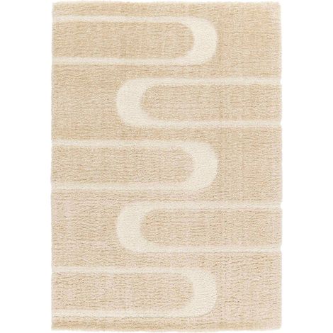 ORGANIC - Tapis salon shaggy doux à relief géométrique beige 160x230 (1/5)
